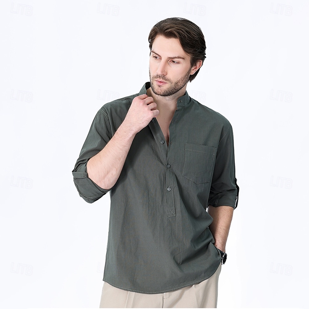 Voor heren Overhemd Zwart Wit Geel Rood Donker Marine Lange mouw Effen opa kraag School Formeel Kleding minimalistische 2025 - $23.99 –P24