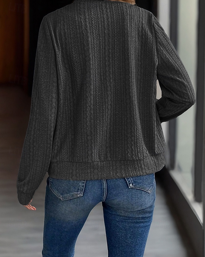 Mulheres Moletons com zíper Tecido Roupa de rua Casual Confortável Manga Longa Decote V Tops regulares Rua Feriado Para Noite Zip Up Preto Cinzento Outono de 2025 por $23.99 –P3