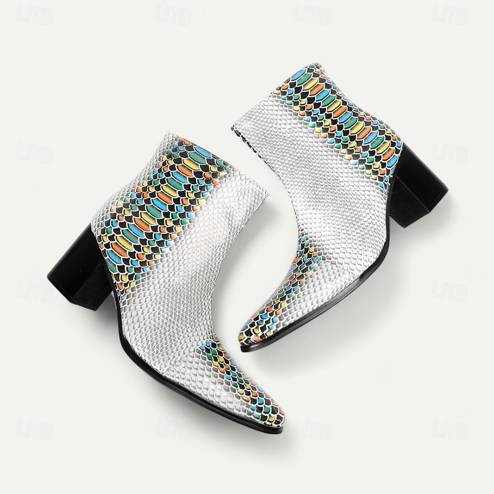Pánské barevné boty na zip s potiskem pythonu z pravé kůže, výrazný exotický styl pro umělce, módní přehlídky a trendy streetwear 2025 - $139.99 –P7