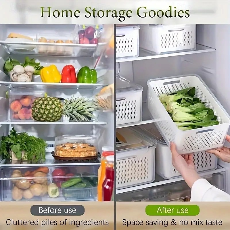 6-Pack BPA-Free Polypropylene Food Storage Containers with Lids, Stackable Refrigerator Organizer Bins with Drain Tray for Fruits, Vegetables, and Dry Goods, Versatile Kitchen Storage System Ideal for Camping and Dining 2025 - $15.99 –P4