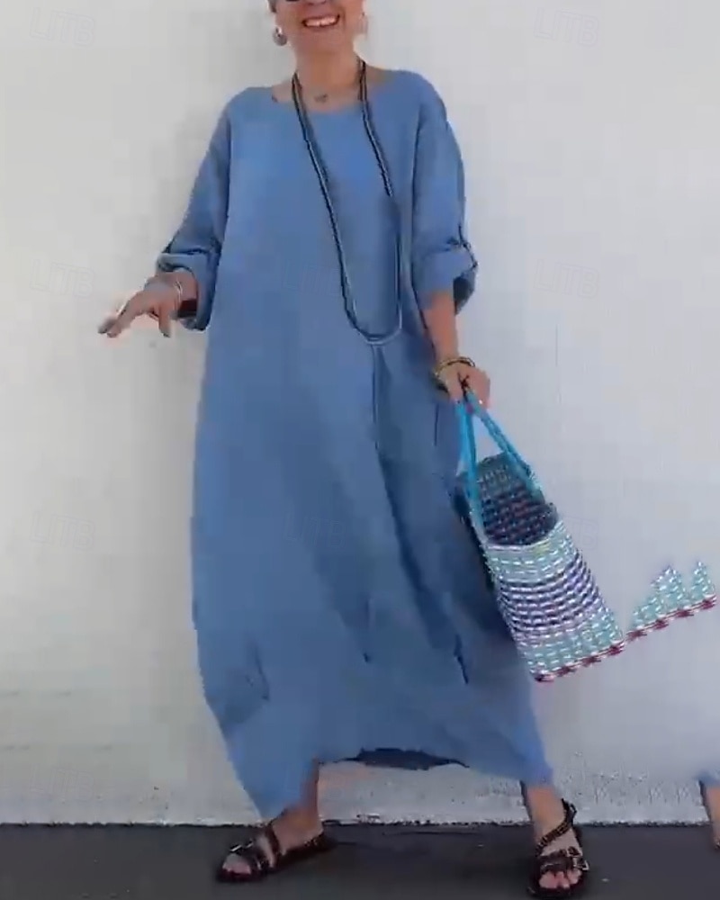Femmes Robe Longue Maxi Robe Robe Décontractée Mode Moderne Extérieur Vacances Fête Coupe régulière Uni manche longue Col ras du cou Blanche Jaune Rose Claire bleu marine Automne de 2025 ? $32.99 –P9