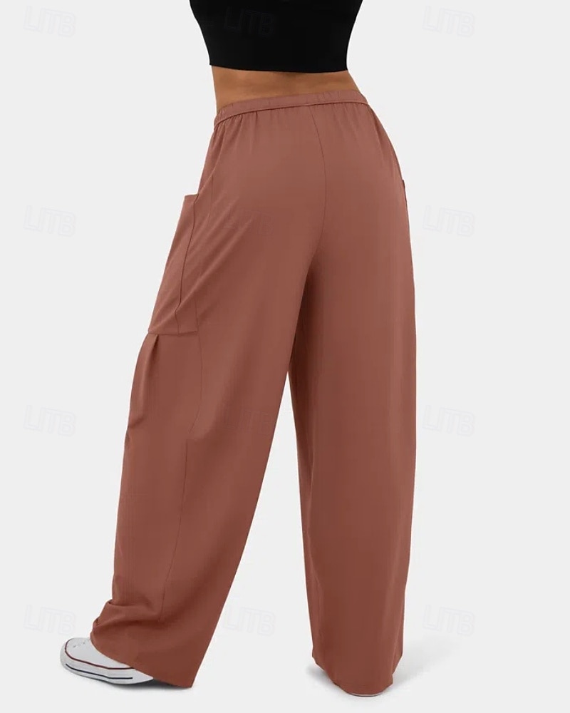 Per donna Gamba larga Pantaloni Eleganti Streetwear Casual Lunghezza intera Naturale Semplice Tasca Design con Coulisse Elastica Comodo Streetwear Ferie Rosso violaceo Nero Verde militare Marrone del 2025 a $22.99 –P3