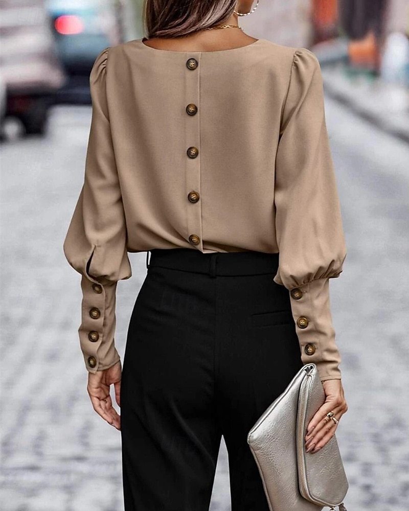 Damen Hemd Einfach Täglich Stilvoll Basic Langarm Rundhalsausschnitt Normale Oberteile Arbeit Täglich Ferien Knöpfe Schwarz Armeegrün Braun Frühling Herbst 2025 - $23.99 –P4