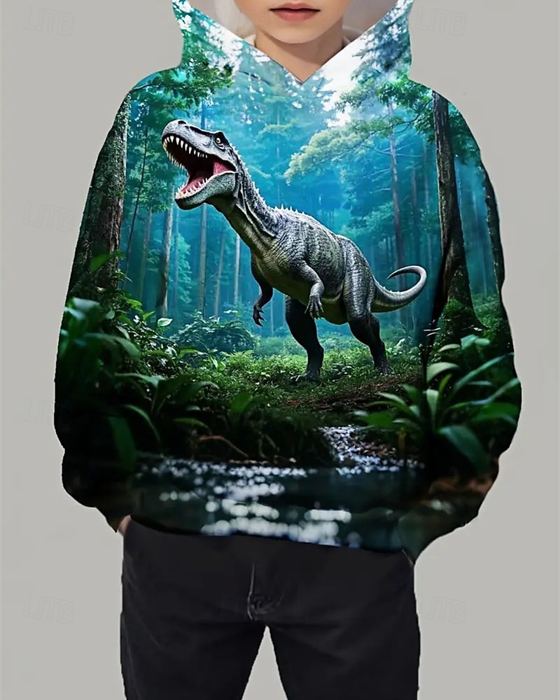 Pojkar 3D Dinosaurie Huvtröja Långärmad Vår Höst Mode Streetwear Barn 4-12 år Huva Utomhus Ledigt Dagligen Normal 2025 - $18.99 –P2