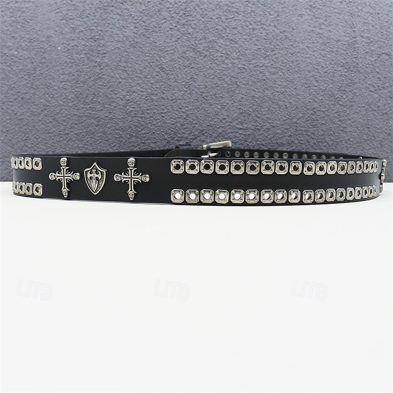 Homme Ceinture Ceinture Taille Noir Derme Alliage Durable Ajustable Uni Croix Crânes Extérieur Quotidien de 2025 ? $42.99 –P8