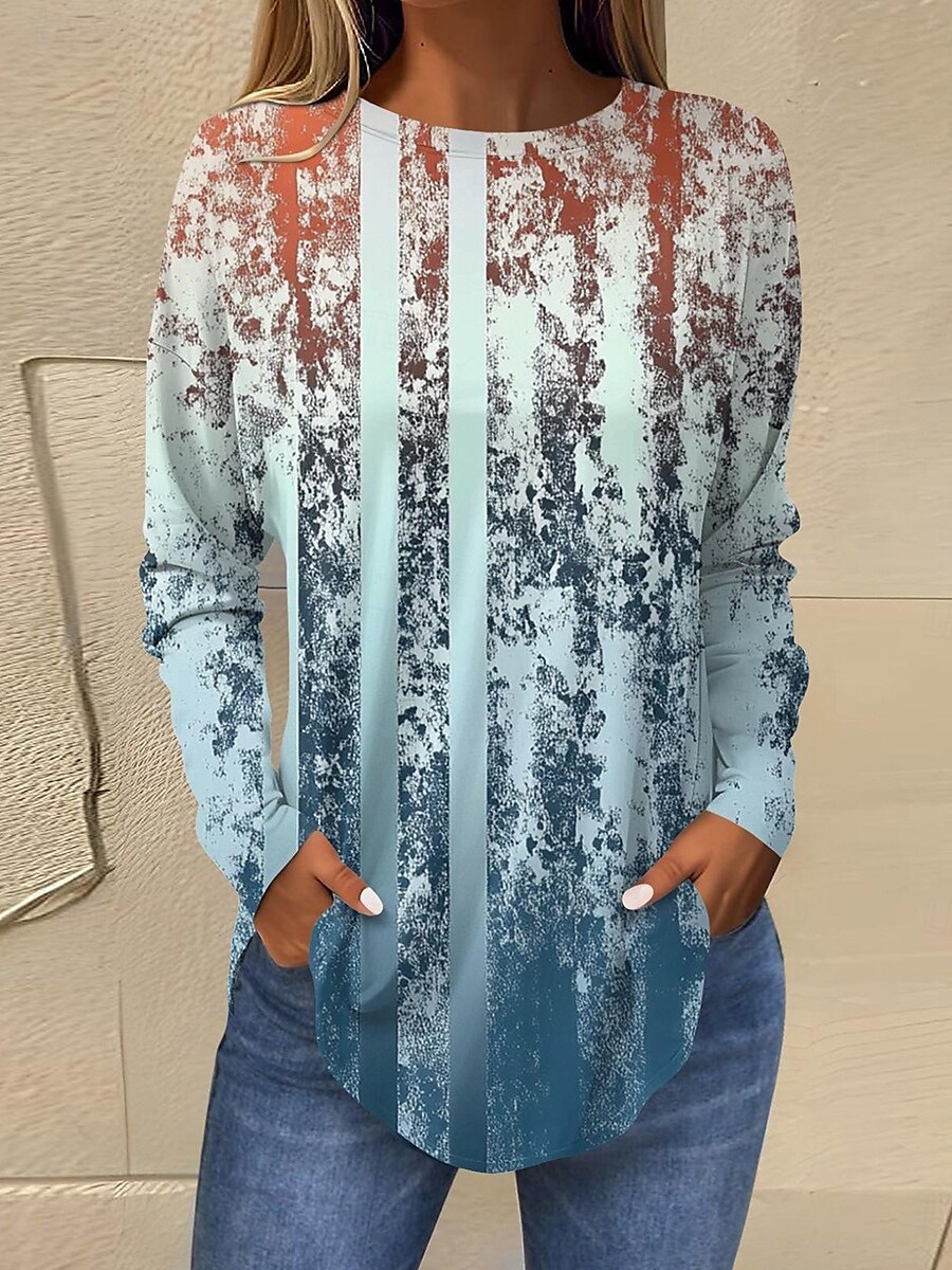 Pentru femei Tricou Grafic Abstract Epocă Modă Stilat Manșon Lung Stil Nautic Topuri obișnuite Sfârșit de săptămână Imprimeu Roz Îmbujorat Albastru piscină Albastru celest Trifoi Primăvară Toamnă 2025 - $22.99 –P2