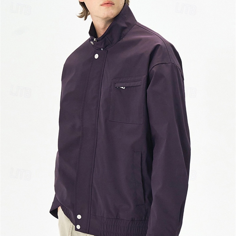 Herr Lättviktsjacka Vardaglig jacka Semester Dagligen Vindtät jacka Ficka Vår Höst Slät Mode Klassisk Hög krage Normal Aprikos Svart Purpur Grön Kaki Jacka 2025 - $44.99 –P12