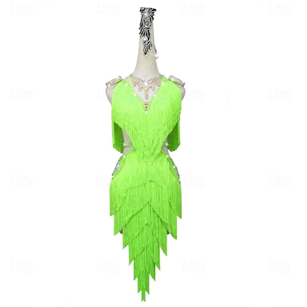 Robe de danse latine glamour à franges pour femme – Costume à franges scintillantes, idéal pour le cha-cha et la rumba &spectacle de salle de bal de 2025 ? $212.99 –P10