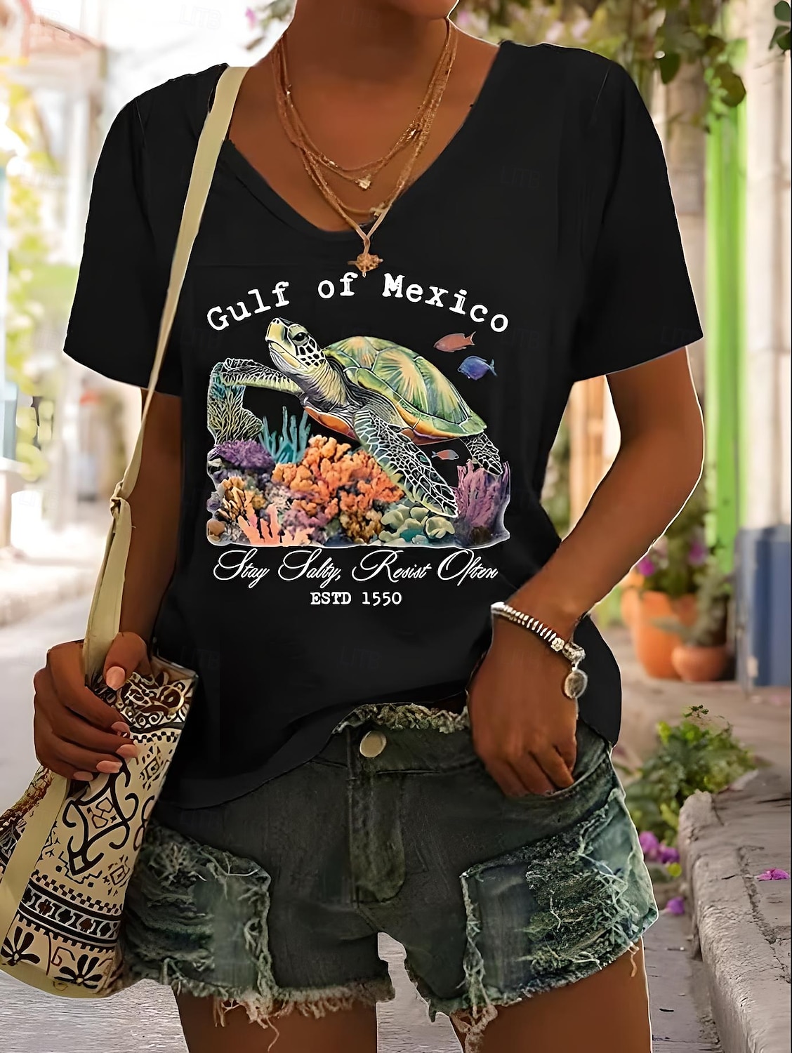 Femmes T-shirt Graphique Animal Lettre ancien Élégant Classique Manche Courte Col en V Hauts Réguliers Quotidien Imprimé Noir Blanche Bleu Vert Gris Été Printemps de 2025 ? $21.99 –P6