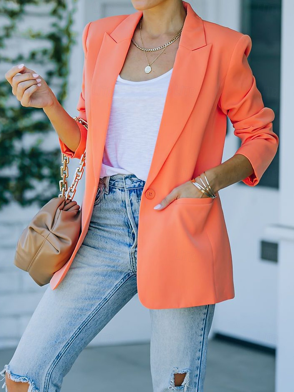 Damen Blazer Bequem Atmungsaktiv Tasche Mode Modern Einfach Arbeit Täglich Regulär Umlegekragen Normale Passform Langarm Oberbekleidung Rosa Orange Grün Frühling Herbst 2025 - $26.99 –P4