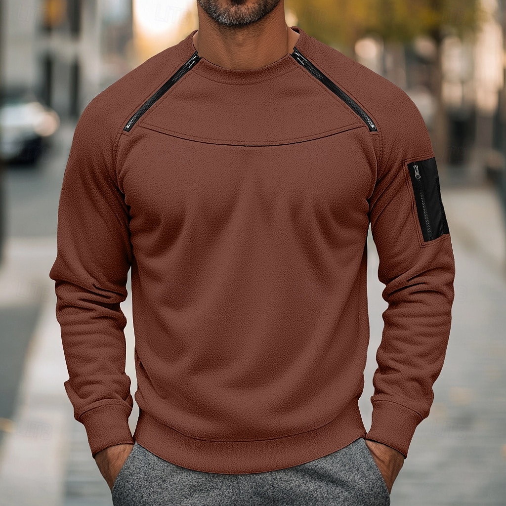 Voor heren Sweatshirt met rits Fleece hoodie Geelachtig bruin Zwart Leger Groen Marineblauw Bruin Ronde hals Effen Rits omhoog Voorvak Tactisch Sport & Outdoor Casual Streetwear Stoer Sportkleding 2025 - $25.99 –P6