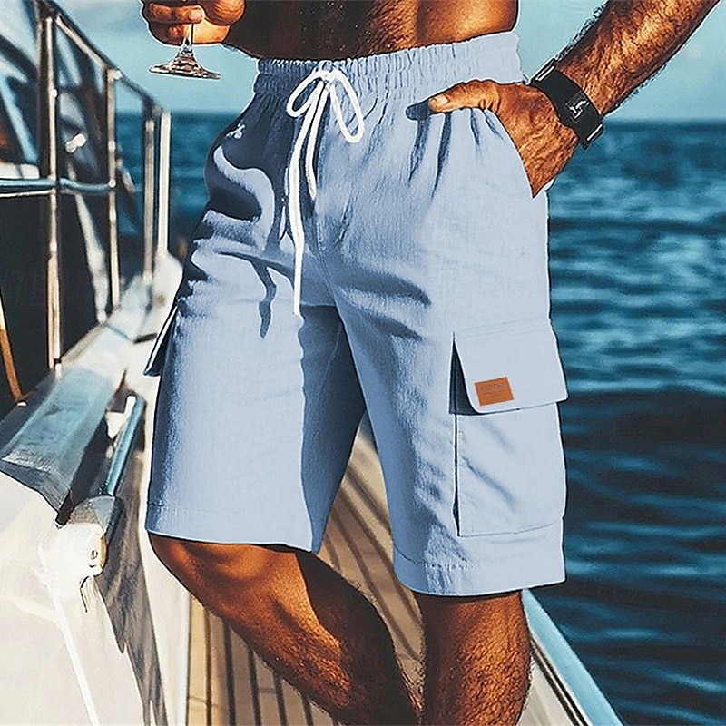 رجالي شورتات شورت من الكتان شورت صيفي شورت الشاطئ جيب مرونة الخصر رباط سهل راحة متنفس باختصار عطلة مناسب للعطلات شاطئ ستايل هاواي بوهو أسود أبيض 2025 - $18.99 –P7