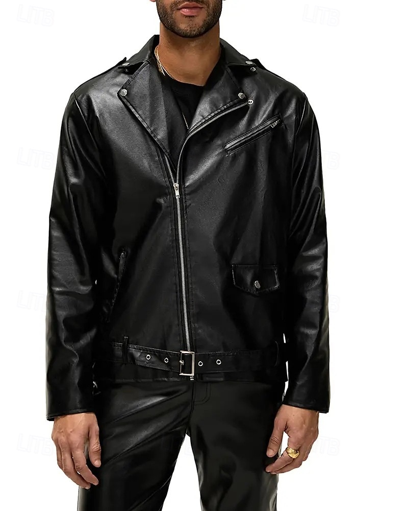 Herren Kunstlederjacke Bikerjacke Motorradjacke Urlaub Täglich Winddicht Warm Tasche Herbst Winter Einfach Mode Klassisch Revers Regulär Schwarz Jacken 2025 - $48.99 –P4
