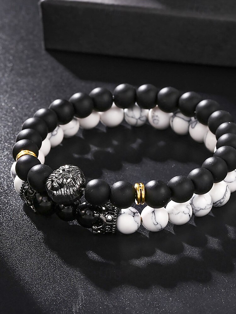 Herren Armband Armband-Set Schwarz-Weiß Naturstein Legierung Personalisierte Retro Ethnisch 2025 - $9.99 –P6