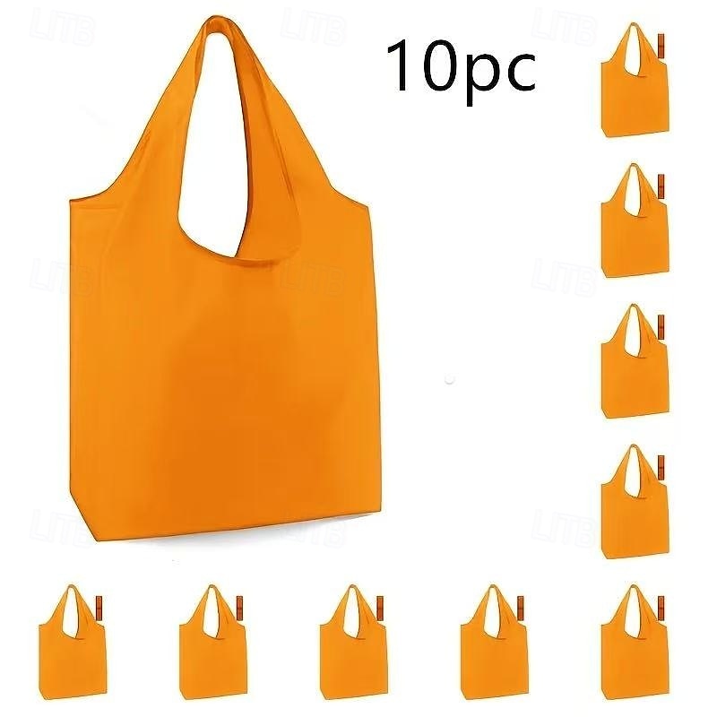 10 wiederverwendbare, faltbare Einkaufstaschen, strapazierfähige, waschbare Tragetaschen aus Polyester mit stabilen Griffen, leuchtende Farben, umweltfreundliche Einkaufstaschen für den täglichen 2025 - $18.99 –P10