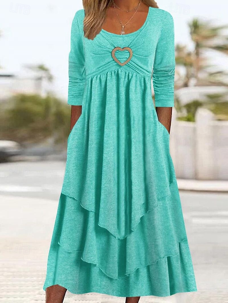 Damen Midikleid Freizeitkleid Mode Modern Urlaub Täglich Wochenende Normale Passform Einfach Langarm Rundhalsausschnitt Rosa Leicht Blau Frühling Herbst 2025 - $27.99 –P2