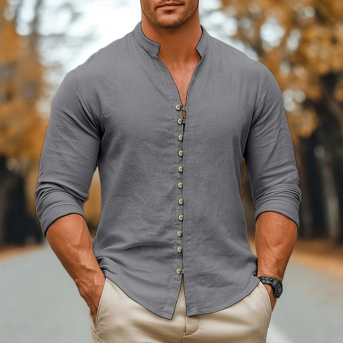 Per uomo Camicia Camicia di lino Camicia Estiva Camicia casual Camicia con Bottoni Semplice Casuale Quotidiano Bianco Rosa Verde Cachi Manica Lunga Collo alla coreana Primavera & Autunno Abbigliamento del 2026 a $24.99 –P9