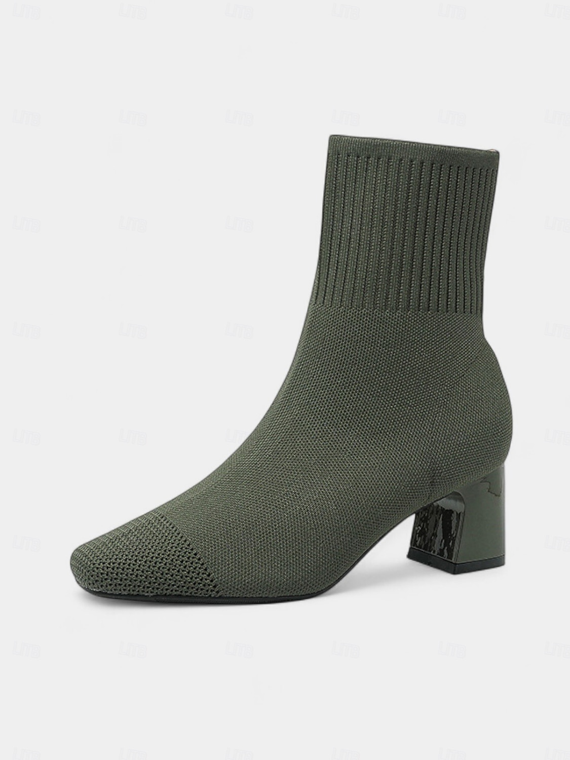 Marineblaue Strick-Sockenstiefel für Damen – spitze Stretch-Stiefeletten mit Blockabsatz für elegante Alltags- und Herbstoutfits 2025 - $46.99 –P9