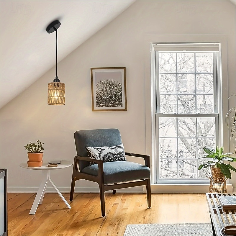 pendente vintage country, material de corda de vime trançada em metal, 15 cm de altura, luz branca quente/branca, e26 e27, corrente ajustável de 2025 por $60.99 –P2