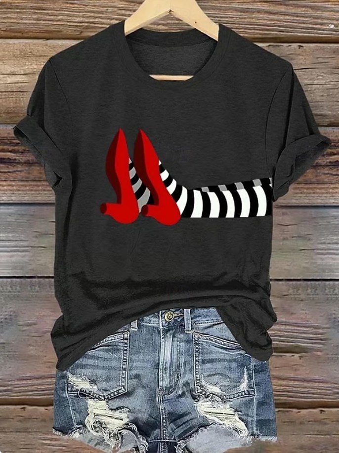 T-shirt da donna strega grafica vintage elegante classica maniche corte collo rotondo Tops regolari stampa nera bianca verde chiaro rosa blu estate autunno del 2026 a $22.99 –P2