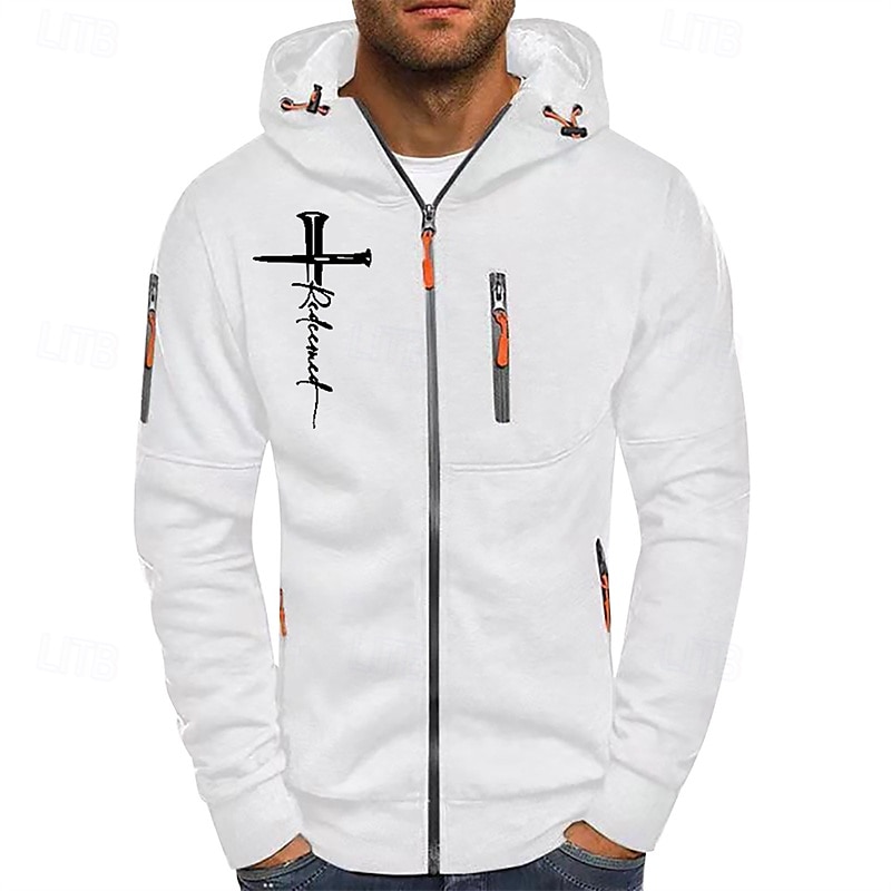 Per uomo Felpa con cappuccio Felpa con cappuccio a zip intera Nero Bianco Blu marino Grigio chiaro Grigio scuro Con Cappuccio Croce Cerniera Tasca Sport & Outdoor Quotidiano Ferie Poliestere del 2025 a $22.99 –P2