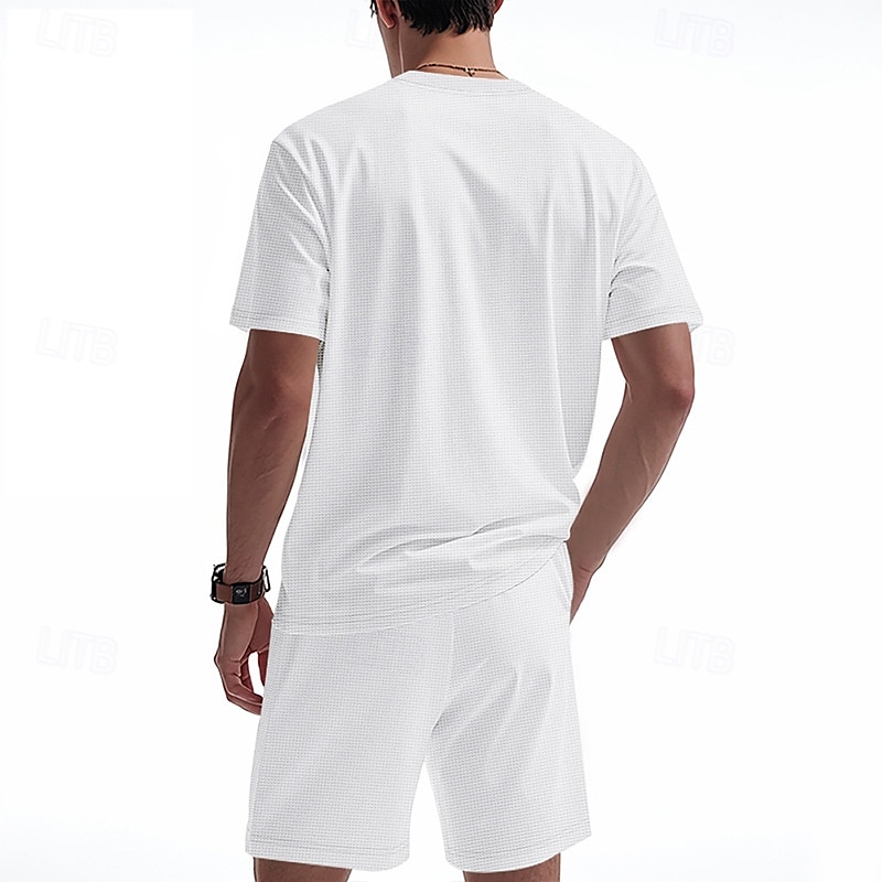 Per uomo Camicia a nido d'ape Completi T-shirt Outfit 2 pezzi Maglietta e pantaloncini Manica Corta Scollo a V Estate Semplice Moda Casual Allacciato 2 Pezzi Vacanza Abbigliamento quotidiano Uscire del 2025 a $28.99 –P12