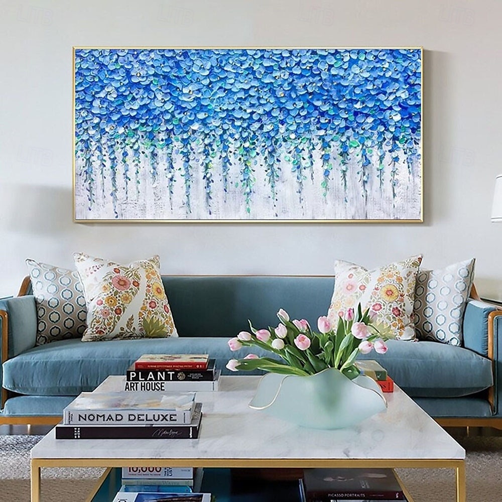 großes handgemachtes 3D Wald Ölgemälde handgemachtes abstraktes Blumen Ölgemälde auf Leinwand große Wandkunst minimalistisches blaues Blumenkunstgemälde individuelles Gemälde Boho Wanddekor für 2025 - $116.99 –P1