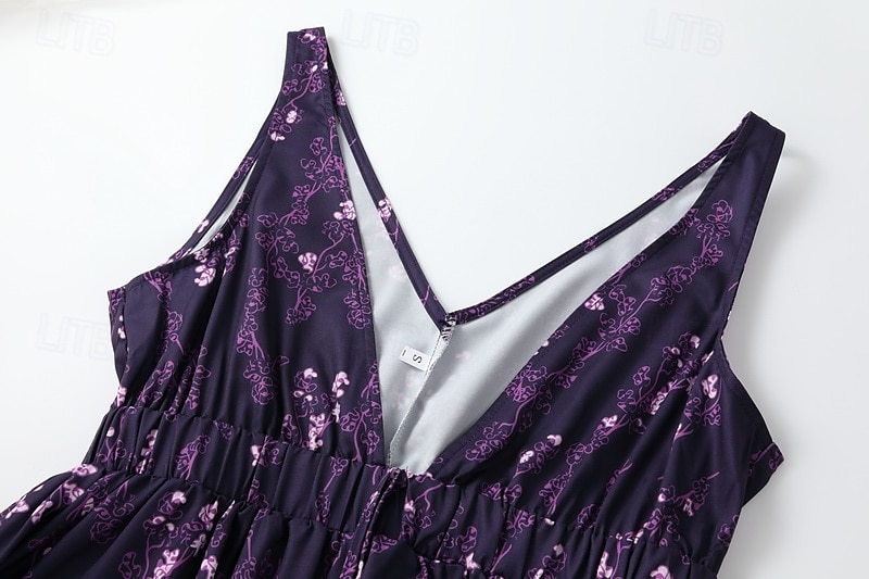 Women's Midi Dress Vintage Dress Boho Dress Western Dress Vintage Fashion Outdoor Vacation Daily Regular Fit Flower Sleeveless V Neck Purple Summer 2025 - $22.99 –P6