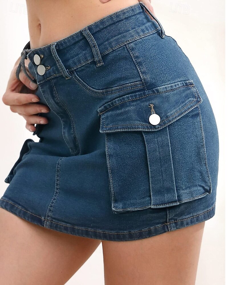 Damen Rock Lässig Mini Mittlere Hüfthöhe Röcke Einfach Tasche Mikroelastisch Urlaub Straße Asche Schwarz Weiß Blau Sommer Baumwolle 2025 - $22.99 –P14