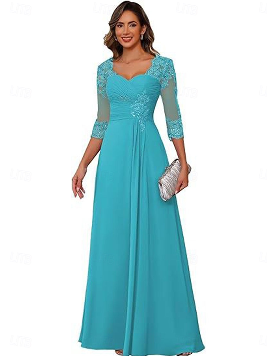 A-linje Kjole til brudens mor Elegant Enkel V-hals Gulvlengde Chiffon 3/4 ermer med Ensfarget 2025 2025 - $119.99 –P21