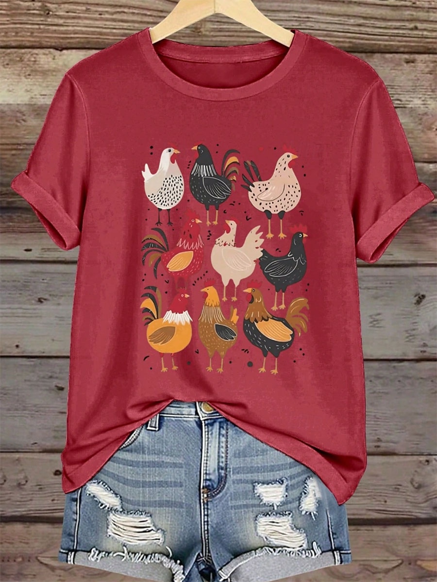 2026年 女性用 Tシャツ プリント グラフィック 動物 おんどり ヴィンテージ スタイリッシュ クラシック 半袖 ラウンドネック レギュラートップス 日常 ブラック ルビーレッド グリーン 夏  コレクション – $22.99 –P4