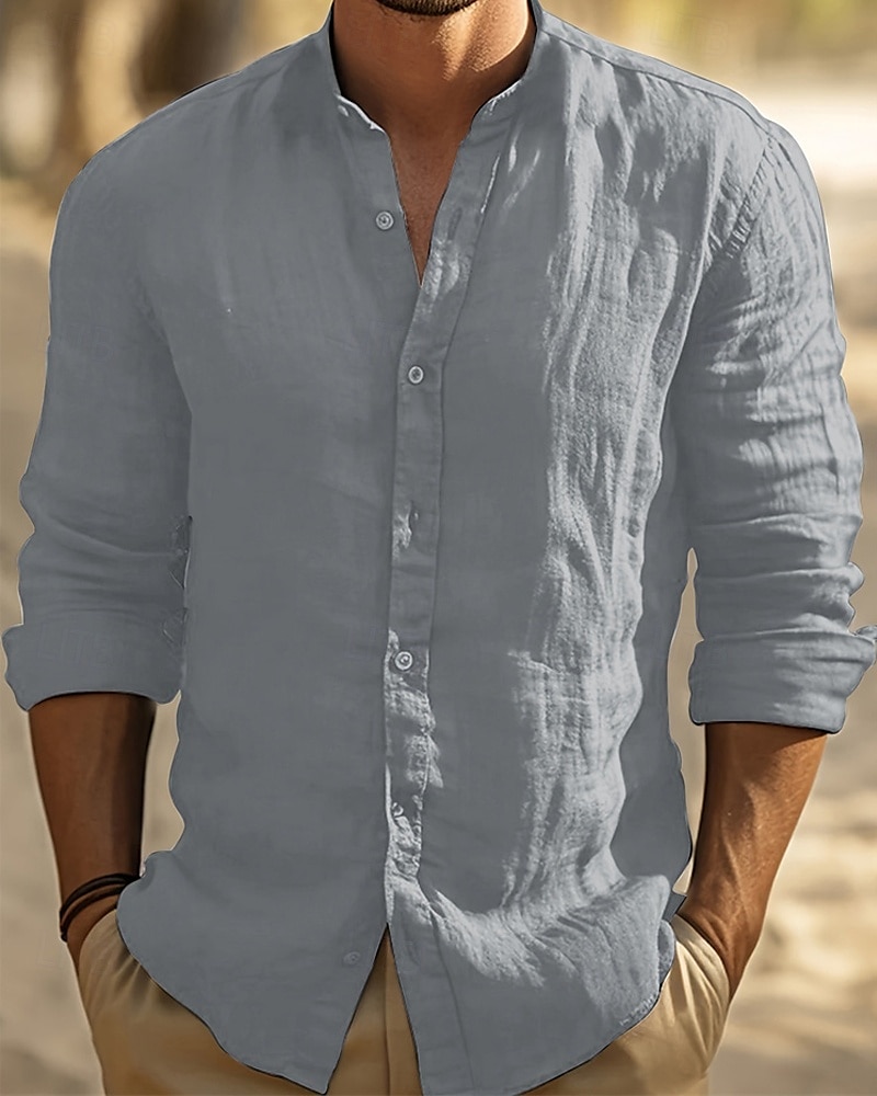 Herren Hemd Sommerhemd Freizeithemd Strandhemd Knopfhemd Schwarz Weiß Hellgrau Leicht Blau Langarm Einfach Stehkragen Urlaub Hawaiianisch Bekleidung Polyester Mode Lässig Bequem 2025 - $24.99 –P5
