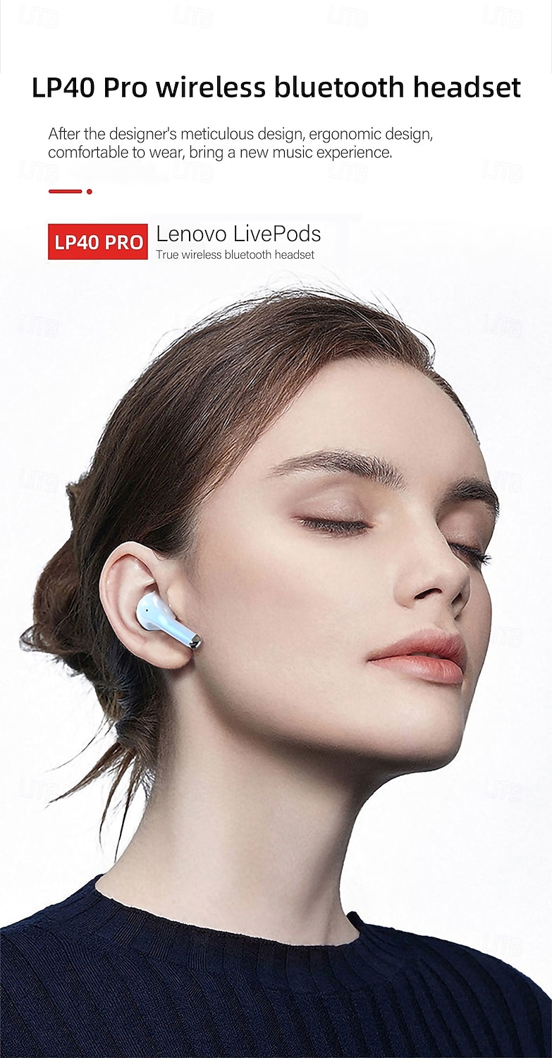 2025年 Lenovo LP40 完全ワイヤレスヘッドホン TWS イヤホン Bluetooth 5.1 ステレオ 充電ボックス付き Apple、Samsung、Huawei、Xiaomi、Mi 対応 自動ペアリング 日常使用 旅行 アウトドア 携帯電話  コレクション – $23.99 –P4
