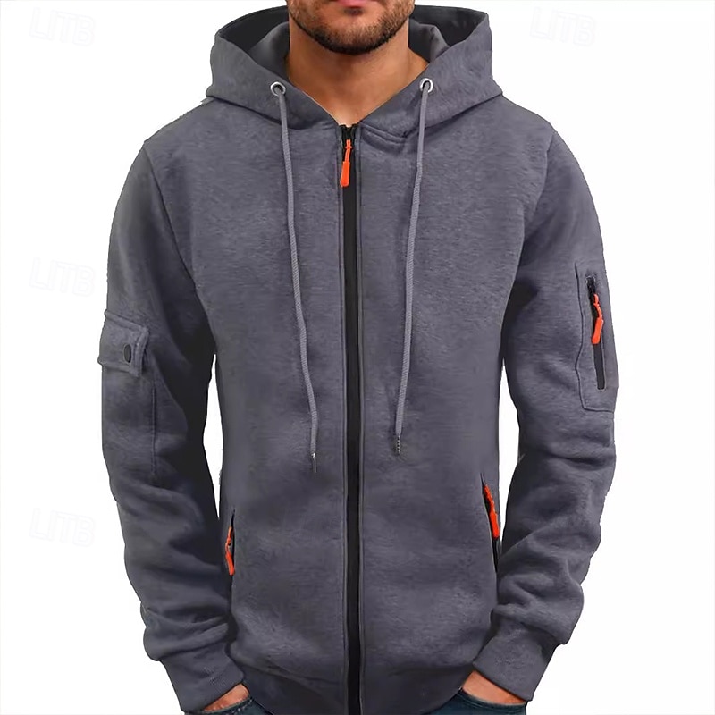 Per uomo Felpa con cappuccio Felpa con cappuccio a zip intera Felpa con cappuccio tattica Nero Blu marino Cammello Grigio chiaro Grigio scuro Con Cappuccio Semplice Tasca Sport & Outdoor Casuale del 2025 a $23.99 –P5