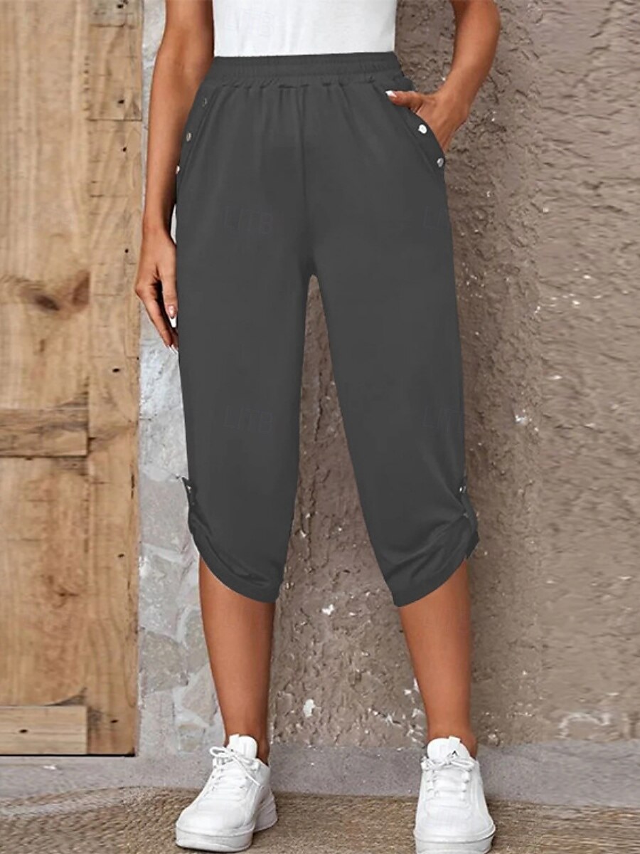 Per donna Pantaloni capri Chinos Moda Streetwear Casual Lunghezza al polpaccio Vita Alta Semplice Tasca Fascia Elastica Comodo Morbido Confortevole Micro-elastico All'aperto Streetwear Blu Cachi del 2025 a $19.99 –P12