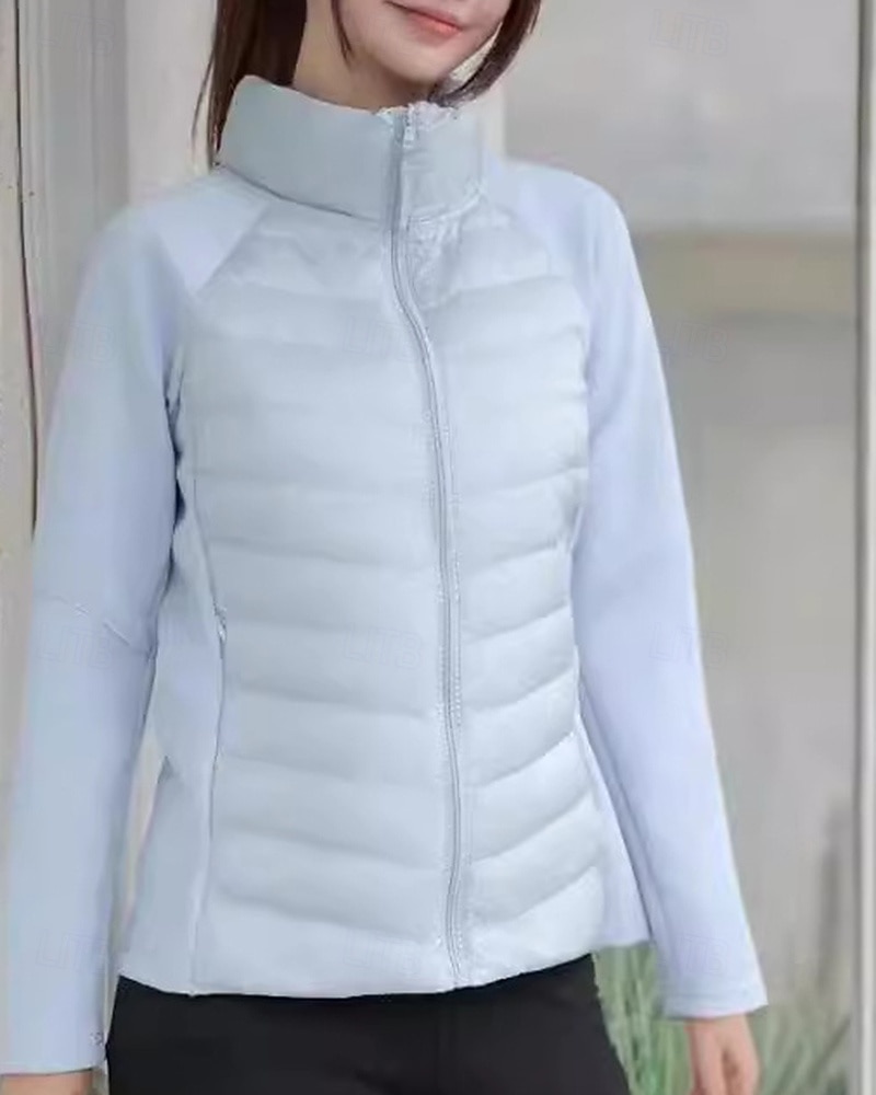 Women's Solid Colored Puffer Jacket outdoor coat Fall / Winter Full Zip Long Sleeve Athleisure Windproof Warm Lightweight Running Athletic Sports Track Black White Pink Sportswear Activewear 2026 - $61.99 –P7
