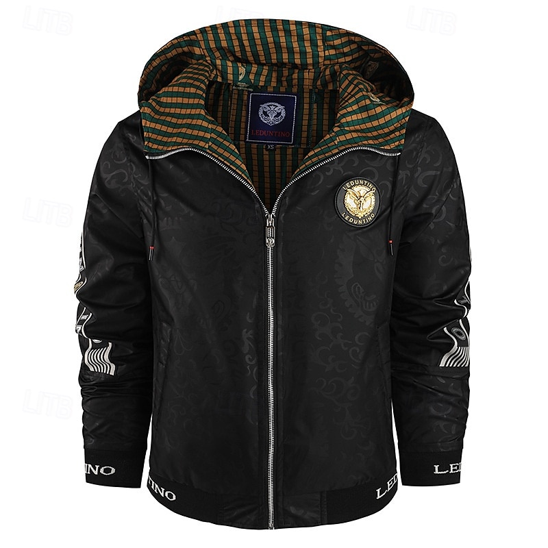 Herren Outdoorjacke Freizeitjacke Urlaub Täglich Winddicht Warm Tasche Herbst Winter Druck Mode Klassisch Mit Kapuze Regulär Schwarz Weiß Jacken 2025 - $51.99 –P11