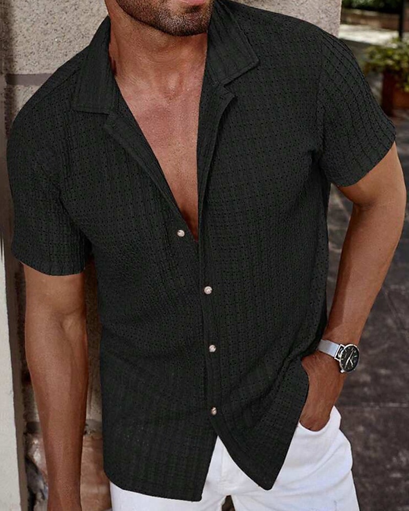 Per uomo Camicia Camicia Estiva Camicia casual Camicia da Spiaggia Camicia con Bottoni Marrone Scuro Nero Bianco Verde chiaro Blu Manica Corta Semplice Bavero Vacanza Camicia hawaiana Abbigliamento del 2025 a $23.99 –P5