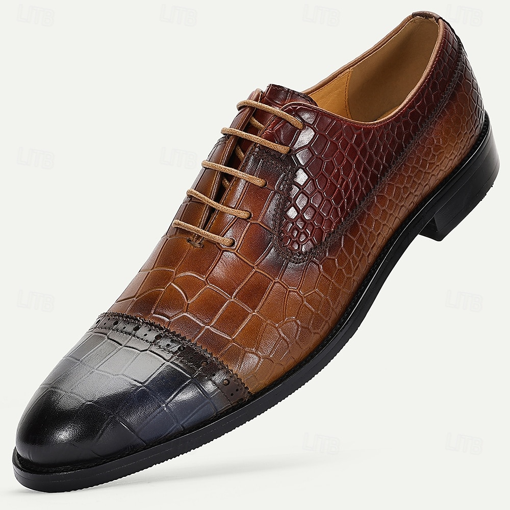 Oxford-Schuhe aus echtem Leder mit Krokodilprägung für Herren – eleganter Schnürschuh für modebewusste Männer, Hochzeitsempfänge und geschäftliche Veranstaltungen 2025 - $84.99 –P1