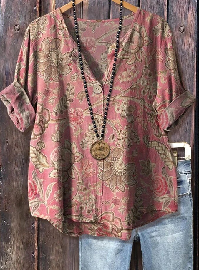 Női Boho ing Elegáns Csehország Aktív V-alakú Napi Szabadság Strandruházat Arcpír rózsaszín Rubin Medence Barna Nyár Tavasz Ősz 2025 - $24.99 –P4