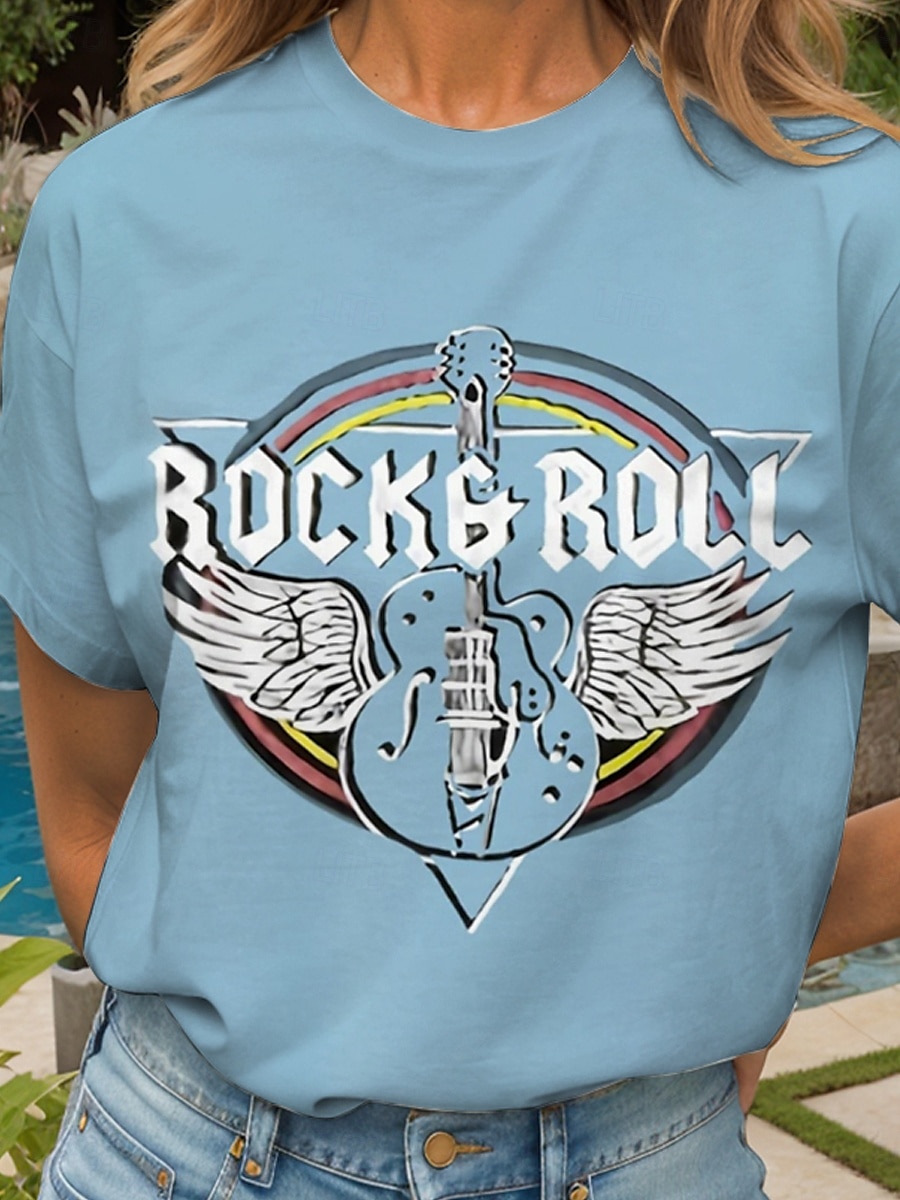 Festival de musique Femmes T-shirt Graphique Lettre ancien Élégant Classique Manche Courte Col ras du cou Col rond Hauts Réguliers Quotidien Week-end Imprimé Noir Rose Claire Bleu Violet Vert Ét de 2025 ? $19.99 –P3