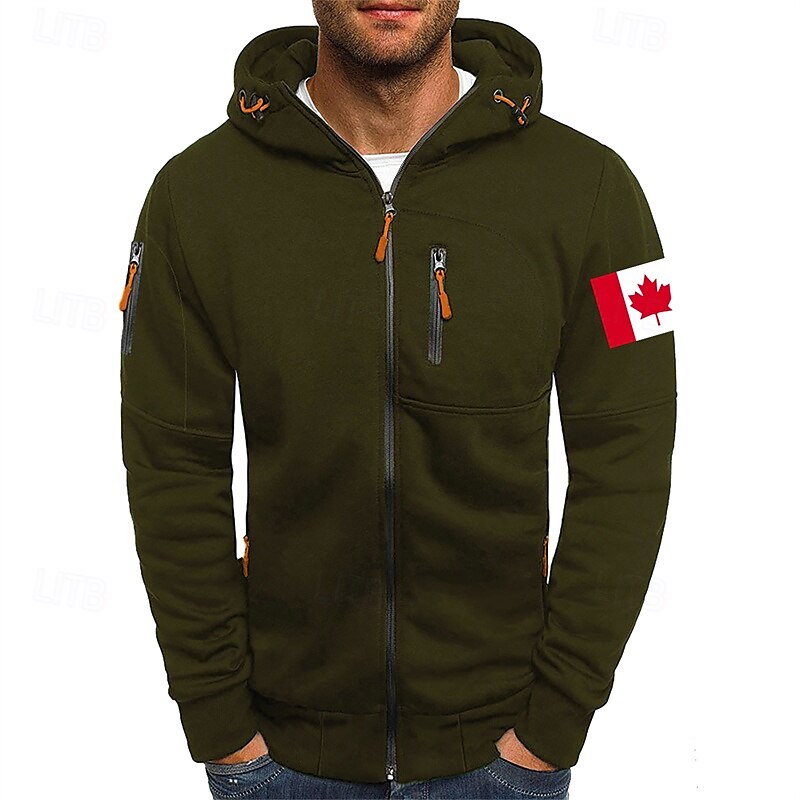 Hombre Sudadera Sudadera con capucha y cremallera completa Negro Blanco Vino Verde Ejército Azul Marino Con Capucha Bandera Cremallera Bolsillo Deporte Diario Festivos Poliéster Ropa de calle Básico 2025 - $22.99 –P5
