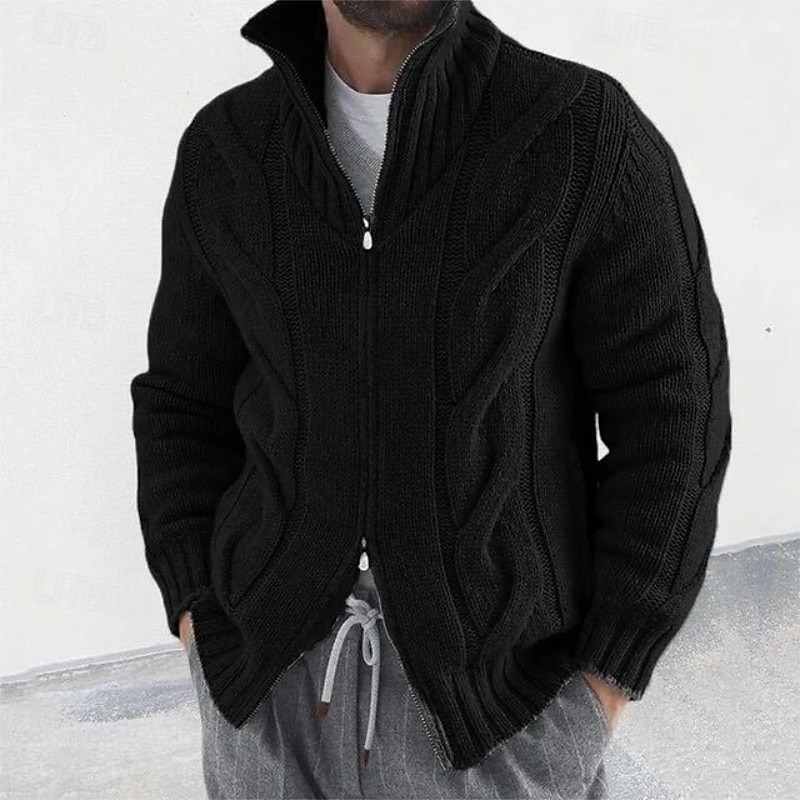 Men's Sweater Cardigan Sweater Cable Knit Regular Tops Knitted Plain High Neck Vacation Fashion Casual Daily Wear Clothing Apparel Spring &  Fall Black Pink S M L 2026 - $39.99 –P8