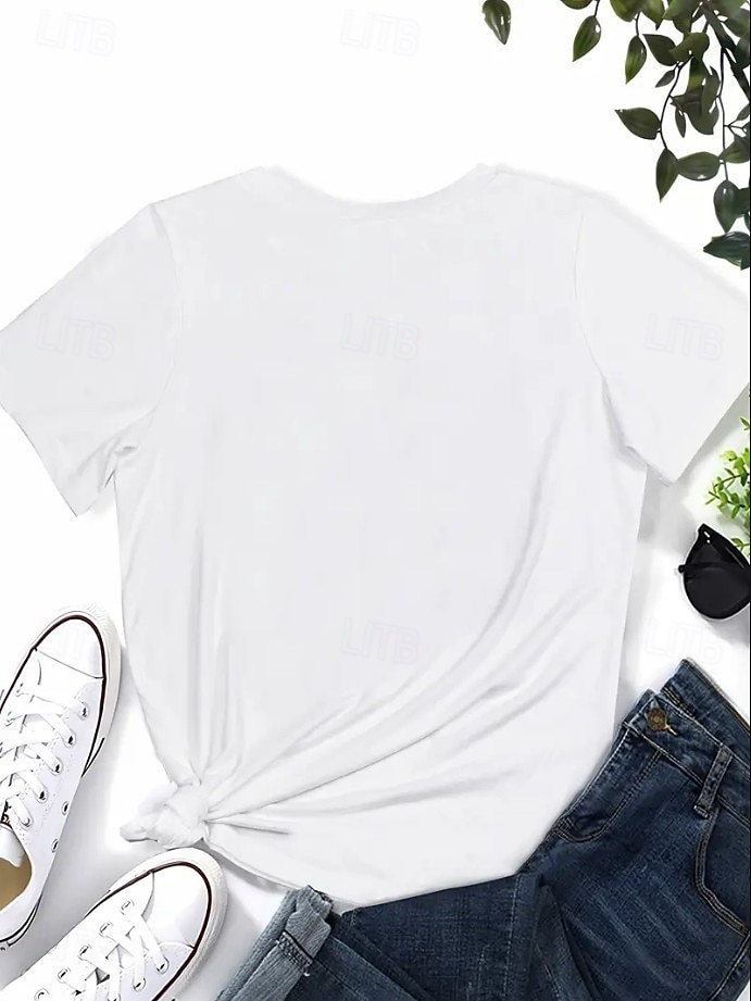 Halloween Femmes T-shirt Chemise en coton Drapeau Crâne ancien Élégant Classique Manche Courte Col ras du cou Col rond Hauts Réguliers Quotidien Imprimé Noir Blanche Été Printemps de 2025 ? $19.99 –P2