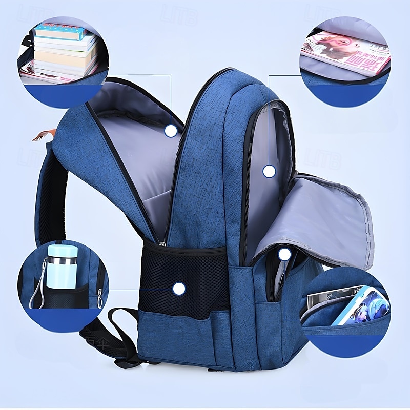 unisex klassieke schoolrugzak – veelkleurige lichtgewicht boekentas met USB-oplaadpoort en grote opbergcapaciteit 2025 - $32.99 –P6