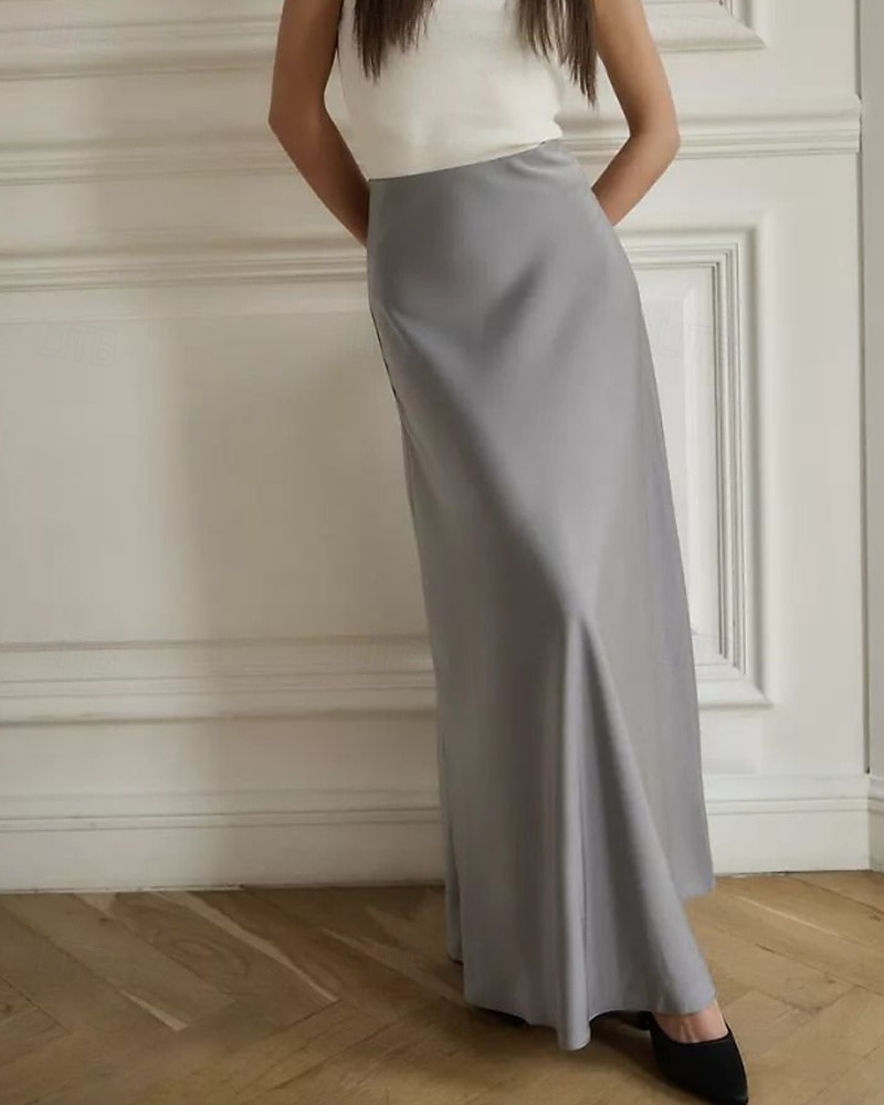 Femmes Jupe Moulant Mode Maxi Taille Basse Jupes Uni Micro-Élastique Soirée Rue Noir Blanche Kaki Gris Claire Automne Polyester de 2025 ? $22.99 –P15