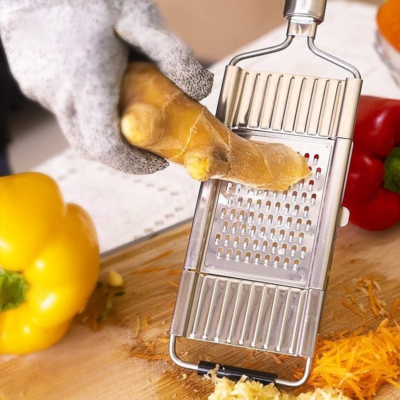 Multifunktionaler Gemüseschneider, manueller Edelstahlschneider für Kartoffeln, Karotten und Gurken, vertikale Küchenreibe zum Raspeln, Schneiden und Hacken, einfach zu verwendendes Werkzeug 2025 - $18.99 –P4