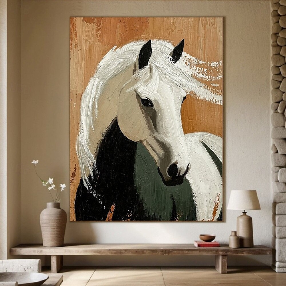 Peinture à l'huile de cheval texturée 3D peinte à la main, peinture animale, cadre noir élégant - coups de pinceau impasto audacieux dans des teintes vives, art mural contemporain moderne pour la de 2025 ? $123.99 –P4