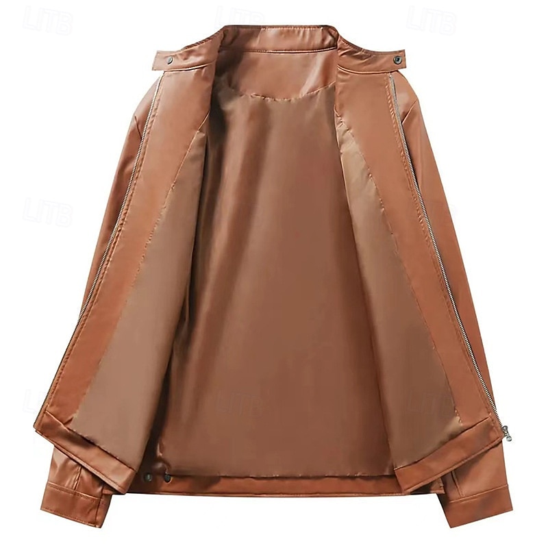 Homme Veste en Similicuir Veste moto Blouson de Moto Vacances Quotidien Coupe-vent Chaud Fermeture éclair Automne Hiver Uni Mode Classique Col montant Régulier Noir Rouge Bleu Roi Bleu Vert foncé de 2025 ? $44.99 –P9