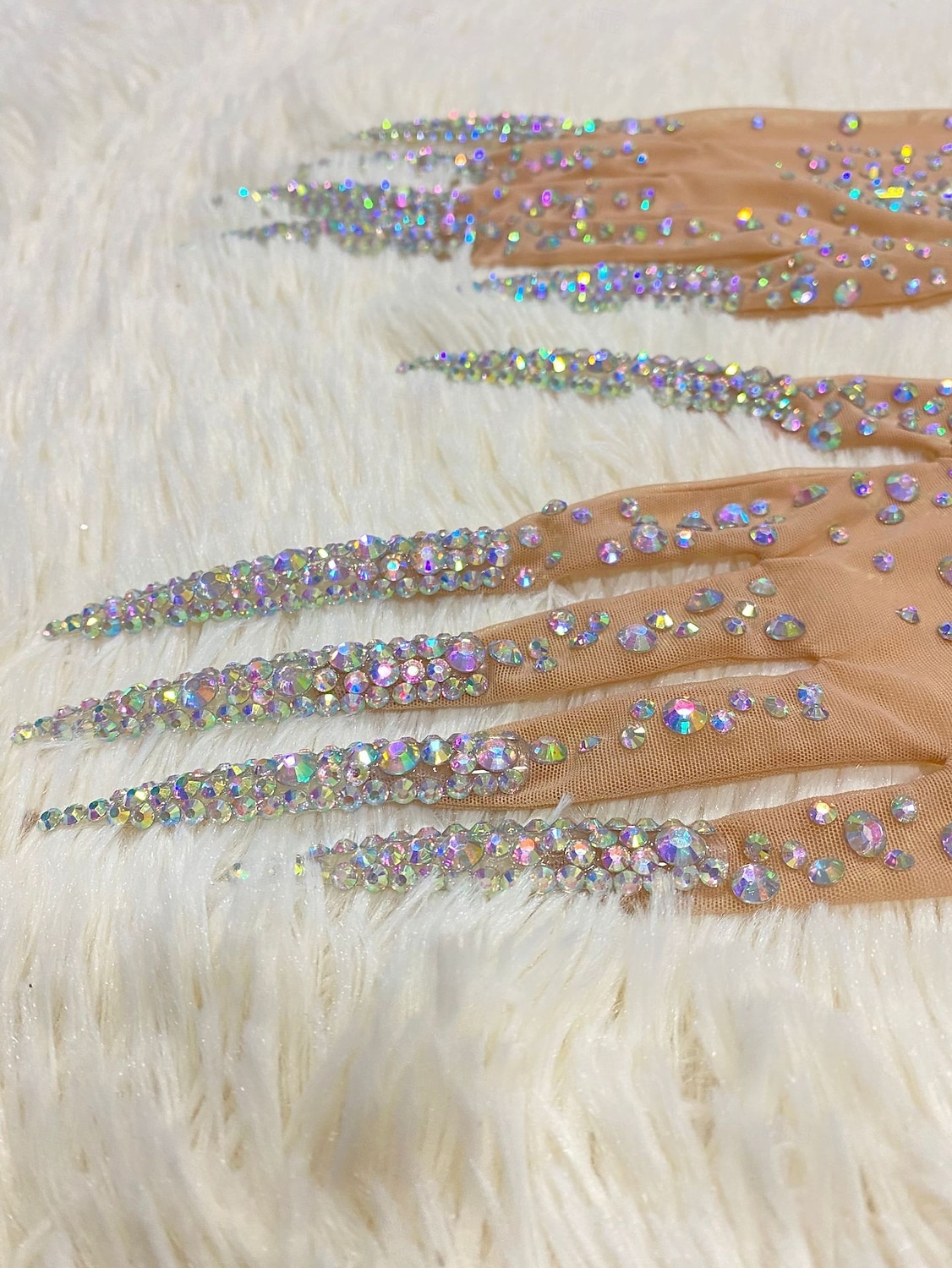Glitzernde Handschuhe mit Strasssteinen für Damen, lang, glitzernd, Netzstoff, durchsichtig, Ellenbogenlänge, Opernhandschuhe mit Nägeln, hautfarben, Einheitsgröße 2025 - $85.99 –P7
